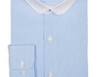 Blue Stripe Shirt with Club Collar - 1930s 1940s Authentic Vintage Replica - 100% Cotton Detachable Collar Shirt - Single Barrel Cuffs