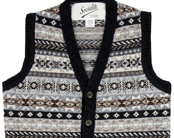 Buttoned Fairisle Tank Top - 1940s Authentic Vintage Replica - Socialite "Charcoal Grey" Knitted Vest Waistcoat in Grey - Retro Knitwear
