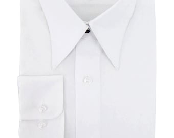 Camisa de algodón blanca estilo años 40 con cuello de punta de lanza desmontable