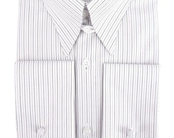 Camisa de cuello de punta de lanza estilo años 40, raya fina negra, puños franceses