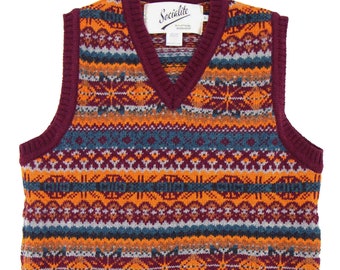 Fair Isle Tank Top - 1940s Authentic Vintage Replica - Socialite "Bordeaux" Knitted Vest Pullover in Maroon Red - Retro Men's Knitwear