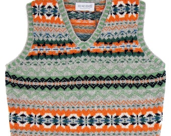 Fairisle Wool Tank Top - Men's 1940s Vintage Style Knit - Premium Hand-Knit Scottish Knitwear - Jungle Green