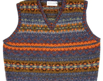 Fairisle Wolle Tank Top - 1940er Jahre Vintage Stil für Herren - Premium Handgestrickter schottischer Strickwaren - Bernsteingrau