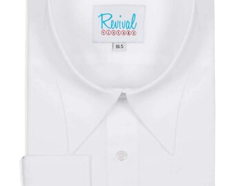 White Spearpoint Collar Shirt - 1930s 1940s Authentic Vintage Replica - Revival Cotton Single Barrel Cuff Shirt - Men's Peaky Blinders Shirt