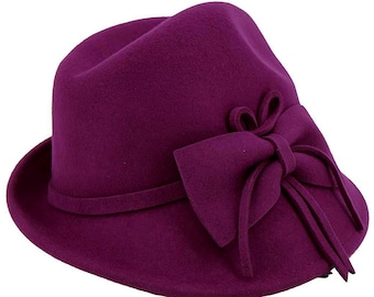 Plum 1940s Style Wool Felt Trilby Hat - Retro Midcentury Vintage Style