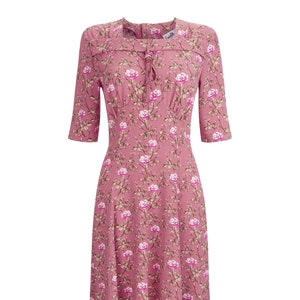 Forties Floral Dress - 1940s Authentic Double Elevens Vintage Replica - Socialite "Tribute" Ditsy Floral Retro Dress in Soft Pink