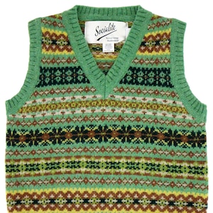 Damen Fairisle Tank Top - Hand Produzierte Reine Schottische Shetland Wolle Vintage 1940er 1950er Jahre Stil Weste - Farn Grün