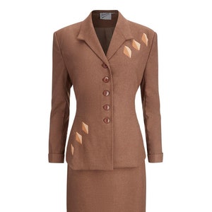 Brown Forties Skirt Suit - 1940s Style Authentic Vintage Look - Socialite &quot;Majestic&quot; Skirt Suit in Quail - Retro Womenswear