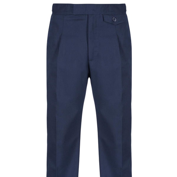 Fishtail Back Trousers - Revival Vintage Authentic 1940s Replica "Hugo" Trousers - Mens High Waist Trousers in Navy Blue