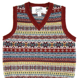 Fairisle Tank Top - 1940s Authentic Vintage Look - Socialite &quot;Cardinal&quot; Knitted Vest Pullover in Red & Orange - Retro Men&#39;s Knitwear