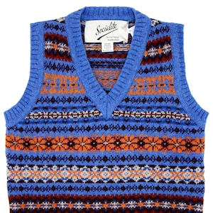 Damen Fairisle Tank Top - Handproduzierte reine schottische Shetland Wolle Vintage 1940er 1950er Jahre Stil Weste - Kobaltblau