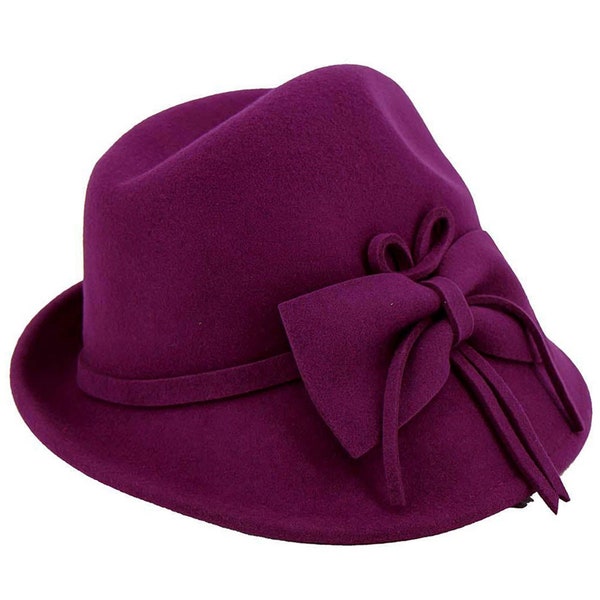 Plum 1940s Style Wool Felt Trilby Hat - Retro Midcentury Vintage Style