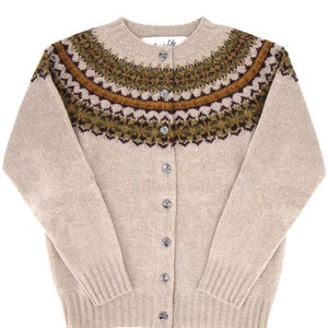 Vintage Style Cardigan - Womens 1940s Socialite Premium Quality Pure Scottish Lambswool Fairisle Retro Knitwear - Ramble Beige