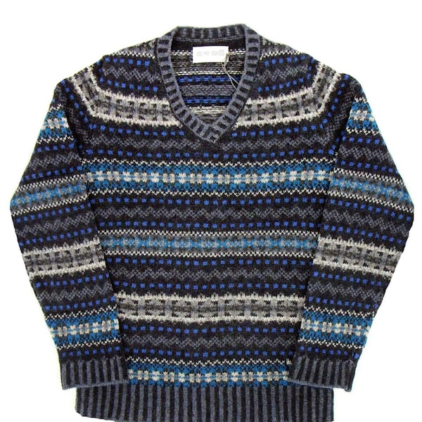 Fairisle Wool Jumper - 1940s Authentic Vintage Replica - Edward Knit Long Sleeve Sweater Jersey in Arctic Storm Blue - Retro Men's Knitwear