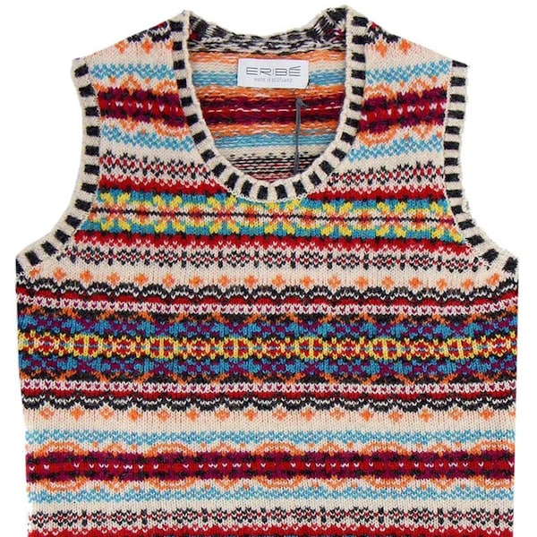 Fairisle Tank Top - Womens Hand Produced Pure Scottish Shetland Wool Vintage 1940s 1950s Style Vest - Firefly Red