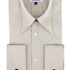 Sepia Stripe Spearpoint Collar Shirt - 1930s 1940s Authentic Vintage Replica - Revival Cotton Heathfield French Cuff - Men&#39;s Peaky Blinders