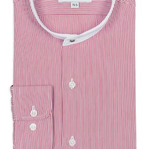 Red Stripe Collarless Shirt with Stud - 1930s 1940s Authentic Vintage Look - 100% White Cotton Single Barrel Cuffs - Grandad Shirt