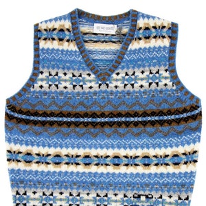 Fairisle Wolle Tank Top - Herren 1940er Jahre Vintage Style Knit - Premium Handgestrickter schottischer Strickwaren - Skye Blue
