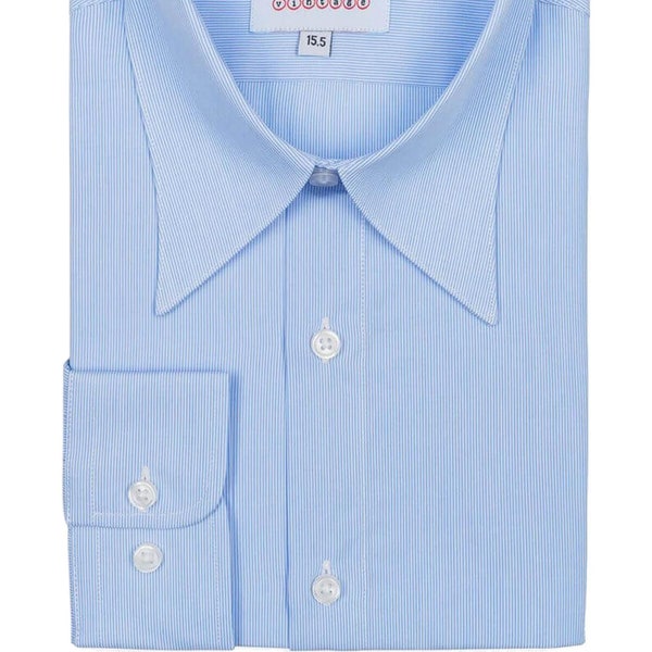 Blue Fine Stripe Spearpoint Collar Shirt - 1930s 1940s Vintage Replica - Revival Cotton Single Barrel Cuff - Men's Peaky Blinders Shirt