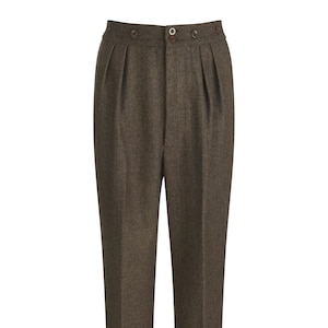 Herringbone Wool Trousers - 1940s Style Authentic Vintage Look - Revival "Granville" Notch Back Trousers in Brown - Retro Menswear