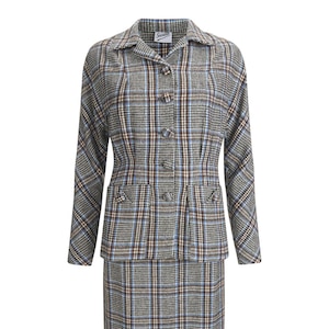 Check Two Piece Skirt Suit - 1940s Style Authentic Vintage Look - Socialite &quot;Amity&quot; Skirt Suit in Black, Brown & Blue - Retro Womenswear