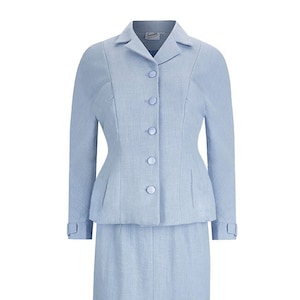 Blue Forties Linen Skirt Suit - 1940s Style Authentic Vintage Look - Socialite &quot;Freedom&quot; Skirt Suit in Powder Blue - Retro Womenswear