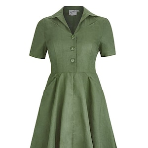 Cotton Forties Dress 1940s Style Authentic Vintage Replica Socialite Melody Shirtwaister Day Dress in Willow Green Retro WW2 Dress image 1