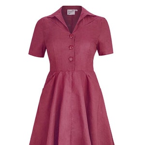 Cotton Forties Dress - 1940s Style Authentic Vintage Look - Socialite &quot;Melody&quot; Shirtwaister Day Dress in Berry Red - Retro WW2 Dress