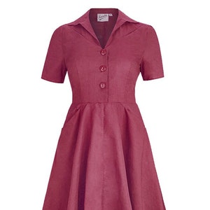 Cotton Forties Dress - 1940s Style Authentic Vintage Replica - Socialite "Melody" Shirtwaister Day Dress in Berry Red - Retro WW2 Dress