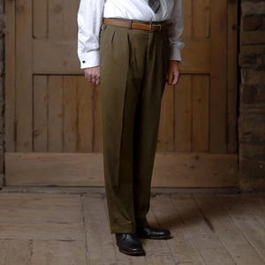 Mens 1940s 1950s Vintage Look Edward Trousers - Earth Green
