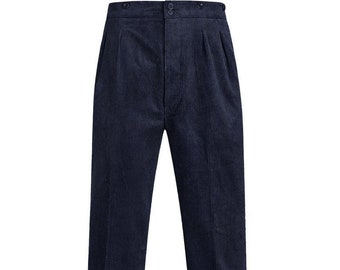 Retro Corduroy Trousers - Revival 1940s 1950s Vintage Style Authentic Edwin Trousers - Navy Blue