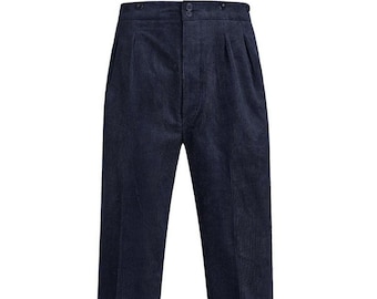 Retro Corduroy Trousers - Revival 1940s 1950s Vintage Style Authentic Edwin Trousers - Navy Blue