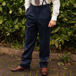 Pantalones de cintura alta azul marino estilo años 40 - Reproducción vintage