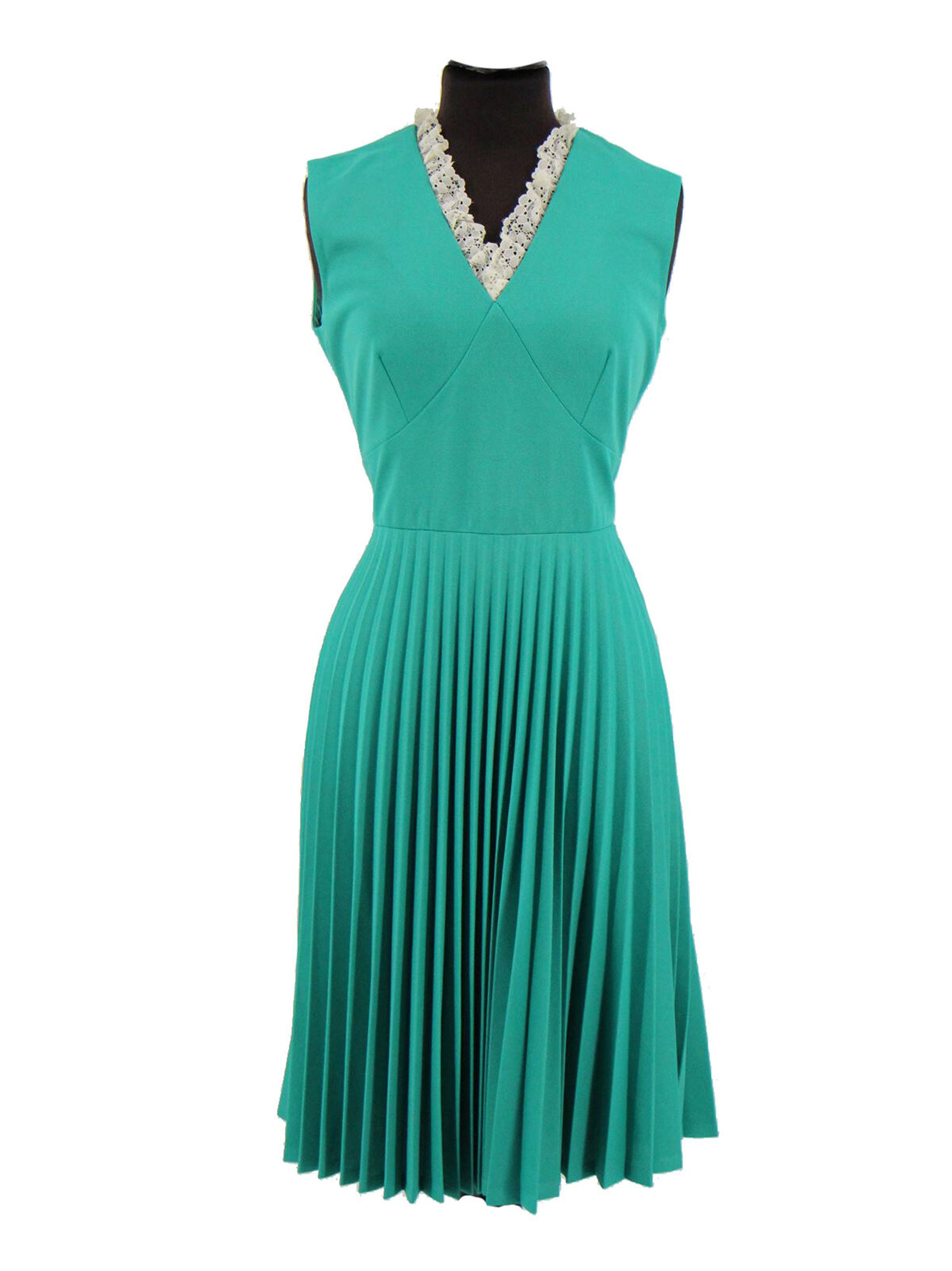 Green 1970s Vintage Sunray Pleat Dress UK 12 Etsy