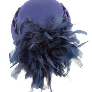 Vintage 1980s Navy Pillbox Hat with Feather Trim Velvet Plait Detail And Net Brim