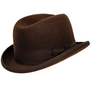 Cappello Homburg / Cappello Churchill autentico marrone degli anni '40, stile retrò vintage