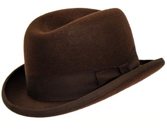 Homburg Hat | Brown Authentic 1940s Vintage Retro Look Forties Style Churchill Hat