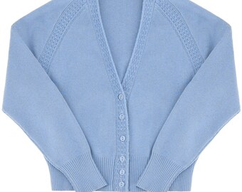 Vintage Style Cardigan - Womens 1940s 1950s Midcentury Socialite "Daydream" Cardigan - Premium Quality Retro Knitwear - Bonbon Blue