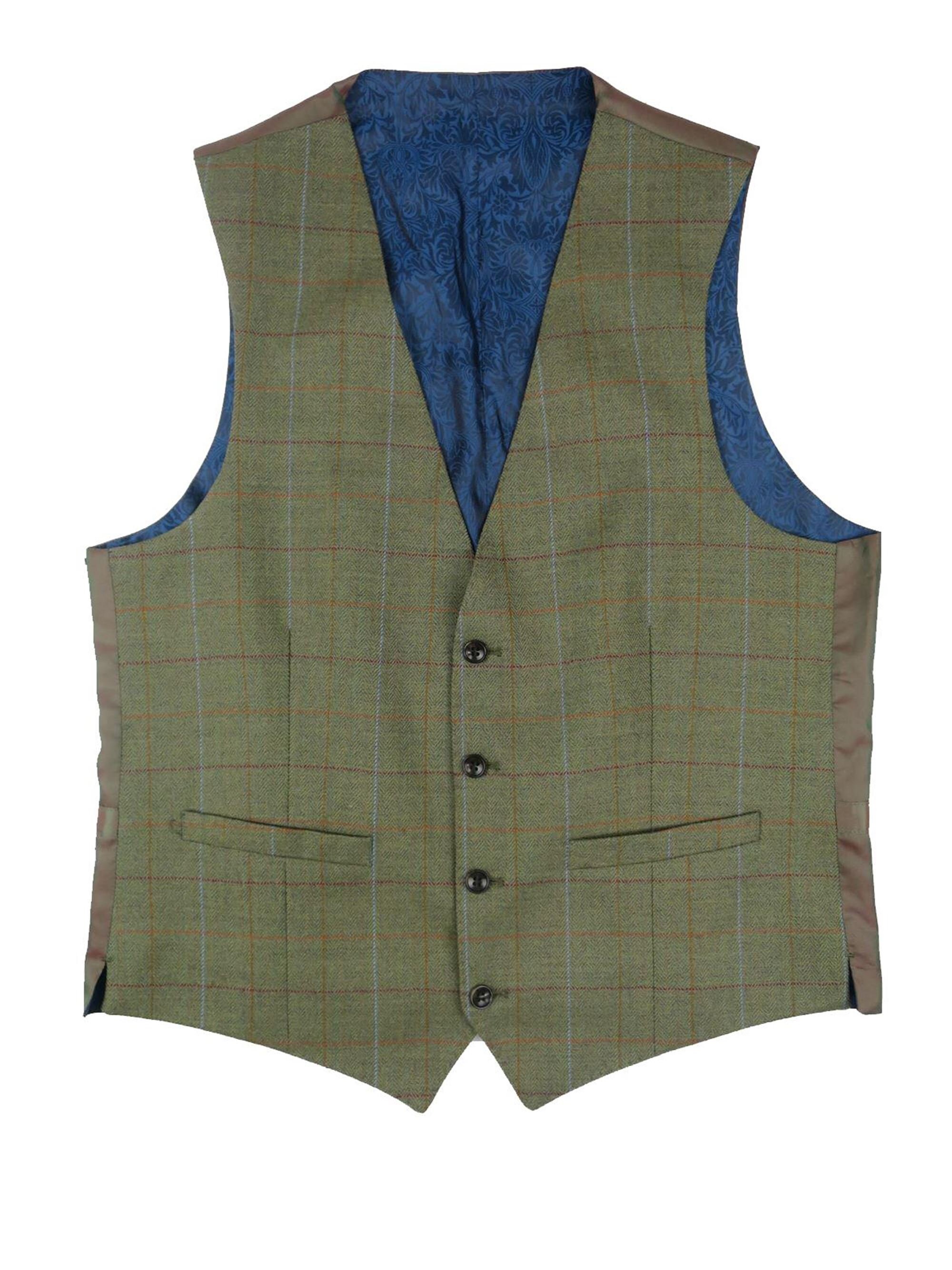 Image of Vintage Waistcoat - Green Check Tweed Two Pocket Chest 40"