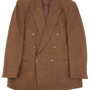 40&quot;- Double Breasted Vintage Wool Check Tweed Jacket