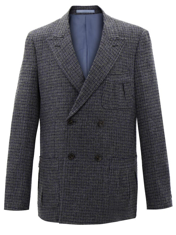 Mens Check Tweed Jacket - 1930s 1940s Style - Pleated Pocket