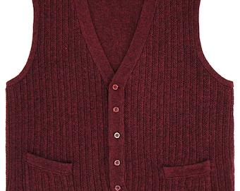 Forties Knitted Waistcoat - 1940s Style Authentic Vintage Replica - Socialite "Rufus" Tank Top Waistcoat in Cranberry Red - Men's Retro Knit