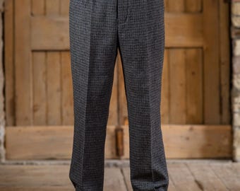 Mens 1940s Style Tweed Trousers - Shingle Blue - Fishtail Back
