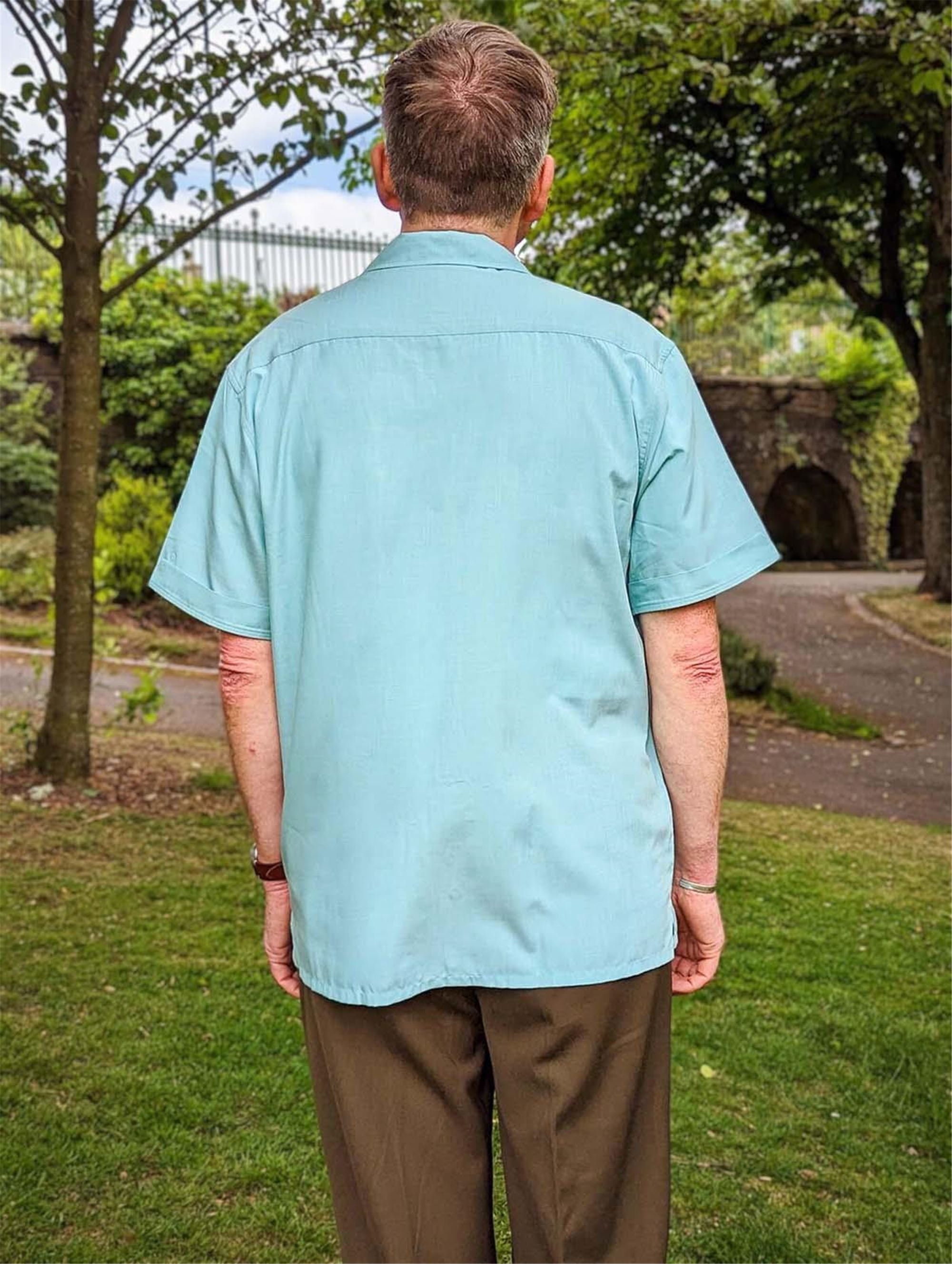 1950s ビンテージ ボーリング シャツ ペパーミント グリーン xpv 50s Nat Nast 切替 ボーリングシャツ ヴィンテージ 1950年代