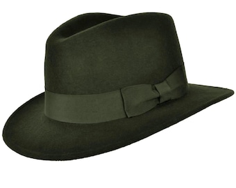 Classic Fedora Hat | Dark Green Pure Wool Men's Hat Authentic 1940s Retro Vintage Style