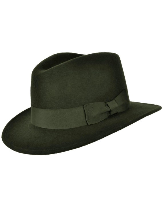 Classic Fedora Hat | Dark Green Pure Wool Men's H… - image 1