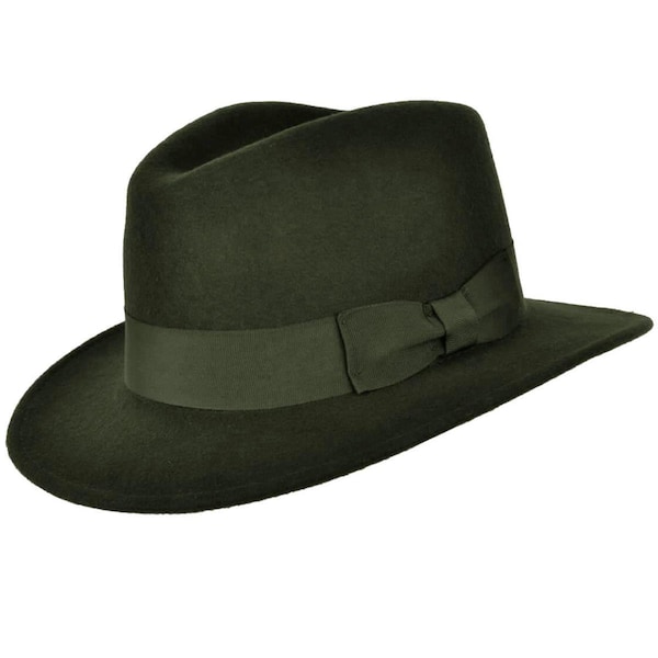 Classic Fedora Hat | Dark Green Pure Wool Men's Hat Authentic 1940s Retro Vintage Style