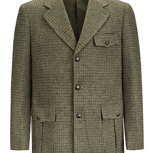 Wollen Houndstooth-jas - Socialite Jaren &#39;30 Jaren &#39;40 Jaren &#39;40 Quality Look Vintage Style &quot;Clubman&quot; geplooide zakjas - Mosgroen