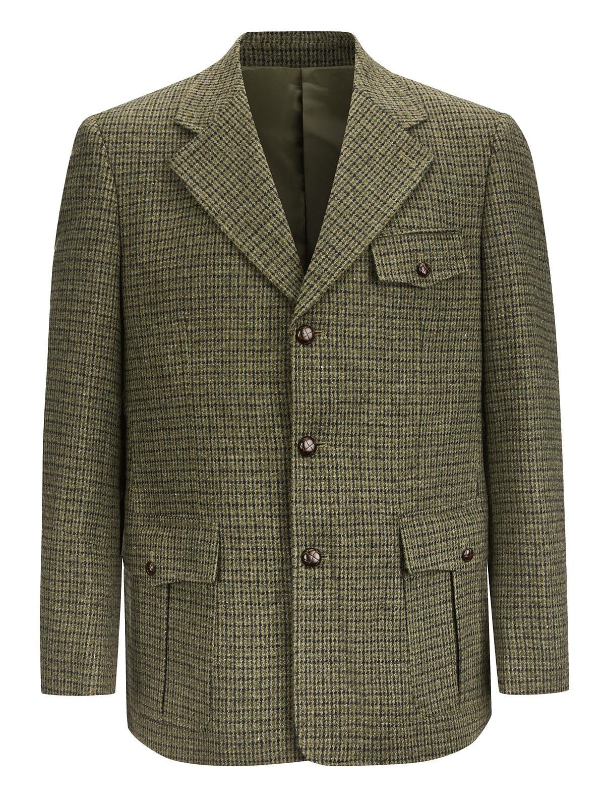 Mens 1940s Houndstooth Wool Jacket - Pleated Pockets - Moss Green