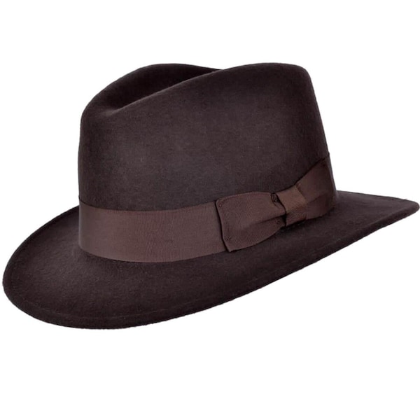 Classic Fedora Hat | Dark Brown Pure Wool Men's Hat Authentic 1940s Retro Vintage Style